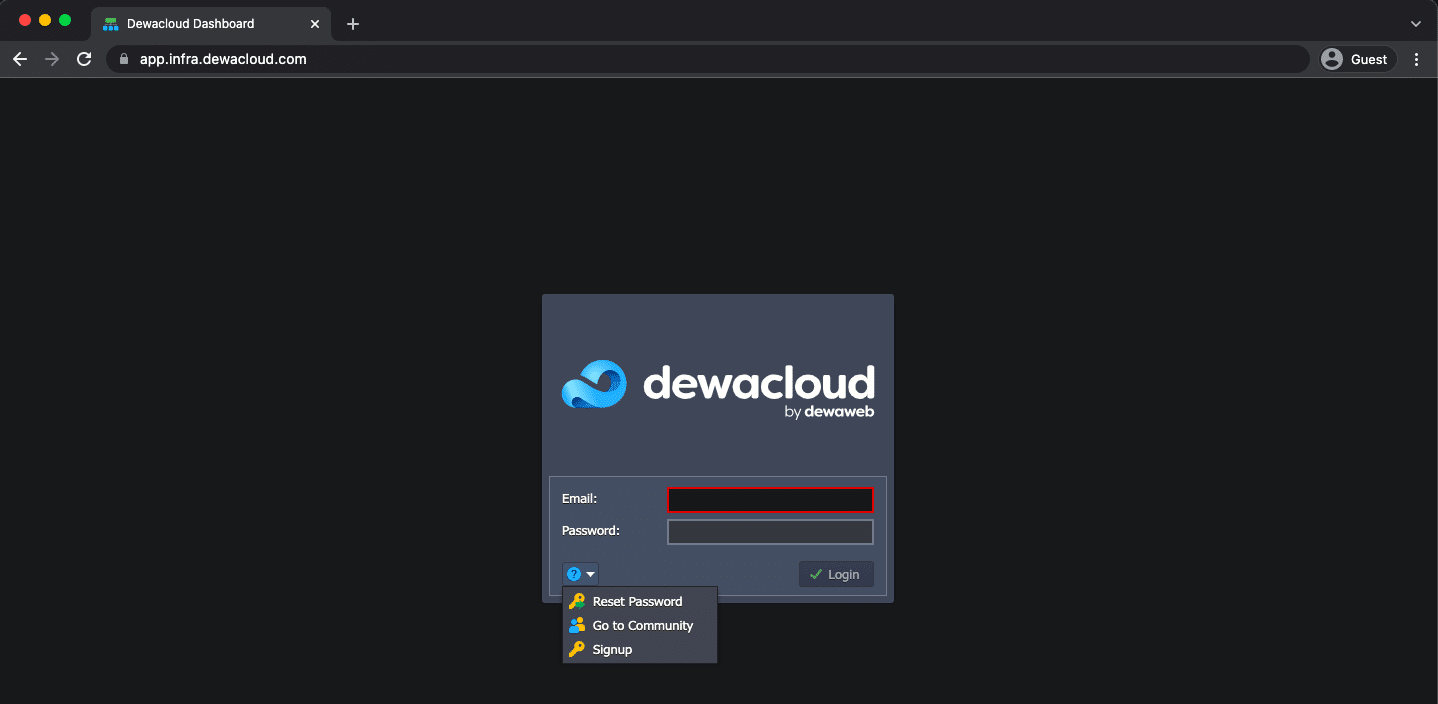 interface login dewacloud
