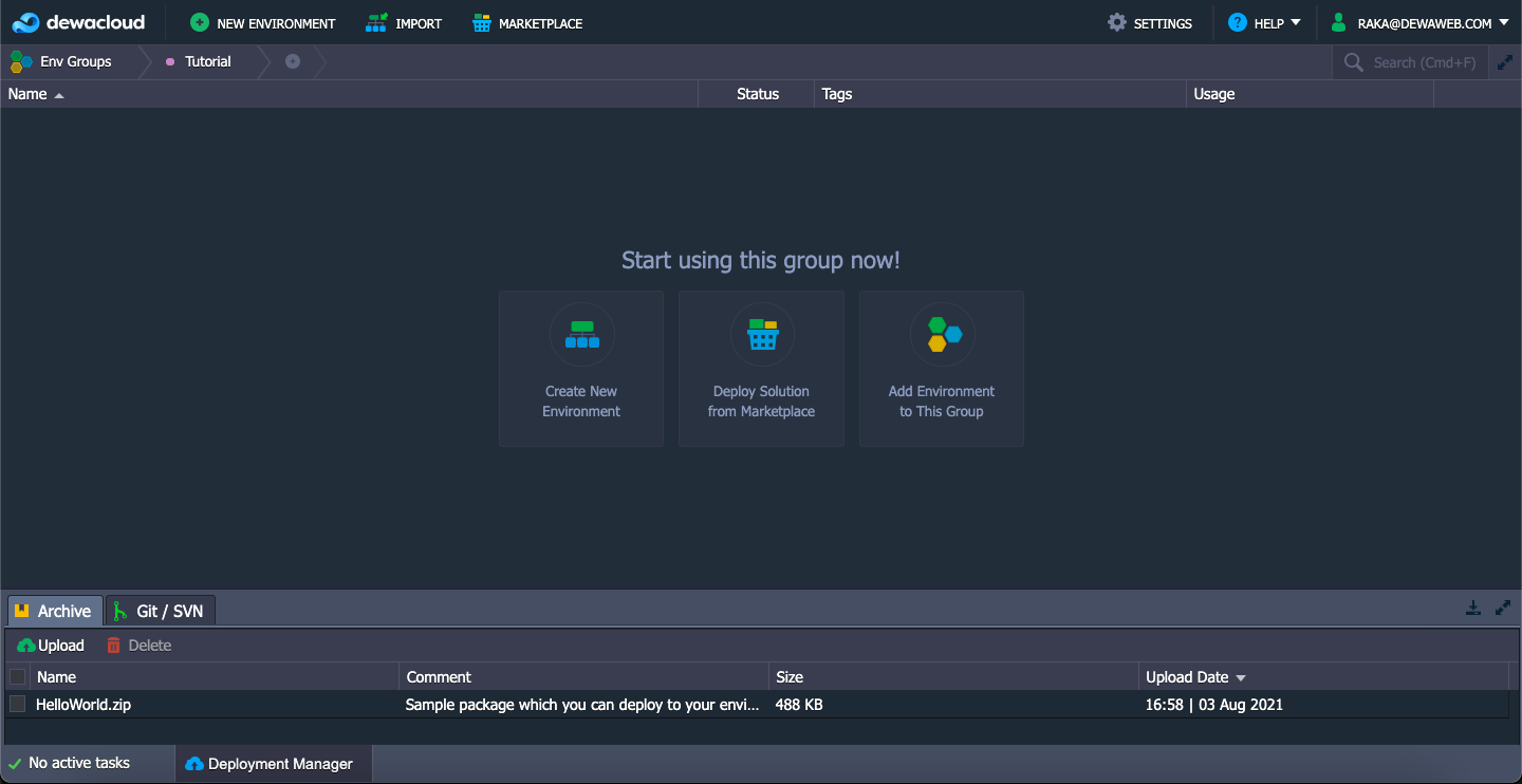 interface dashboard dewacloud