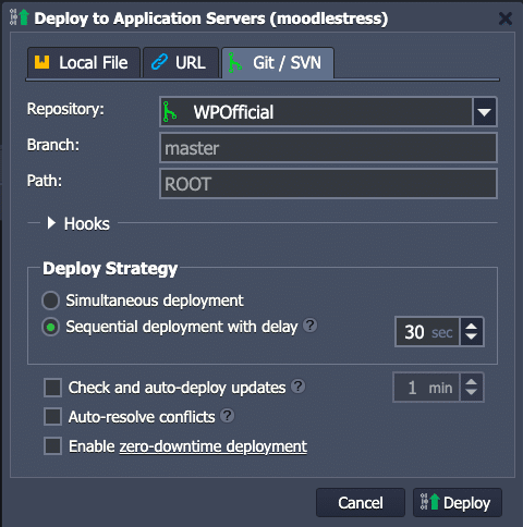 menu deployment settings