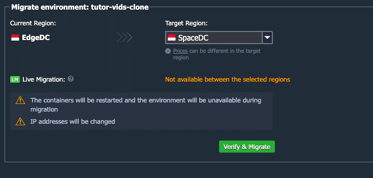 pilih target region - cara migrasi environment