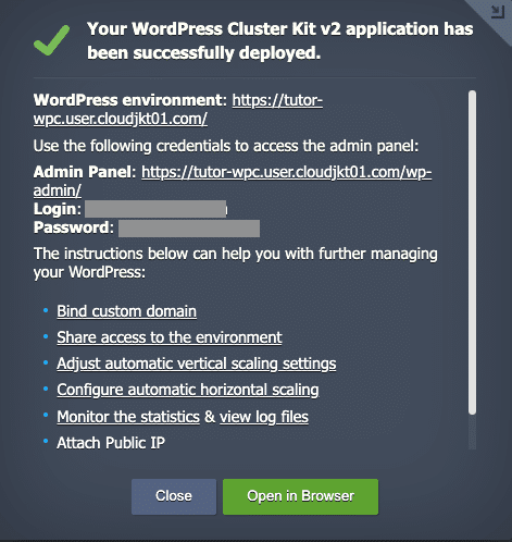 pop up setelah diinstal - cara install wordpress cluster