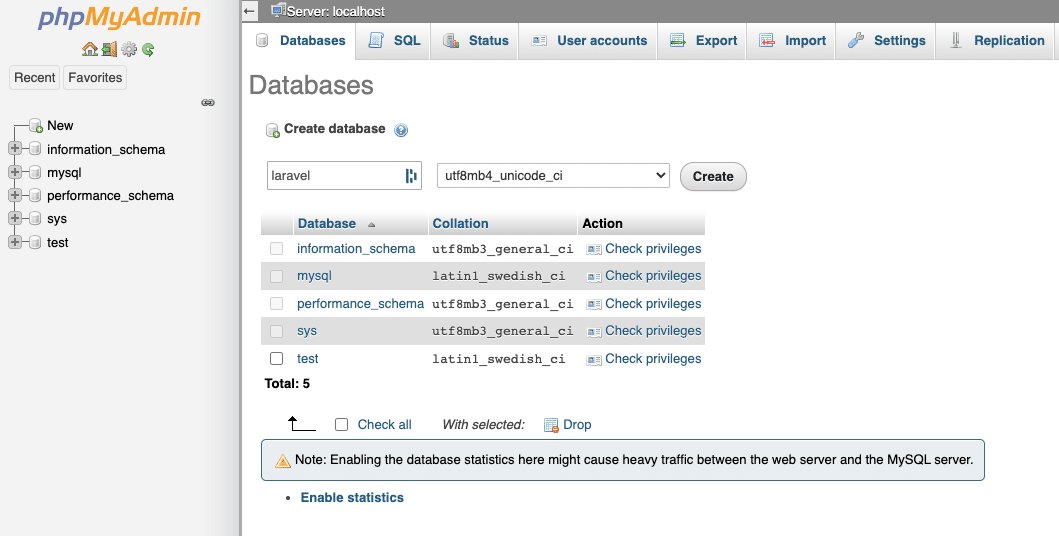 create database - deploy laravel menggunakan apache